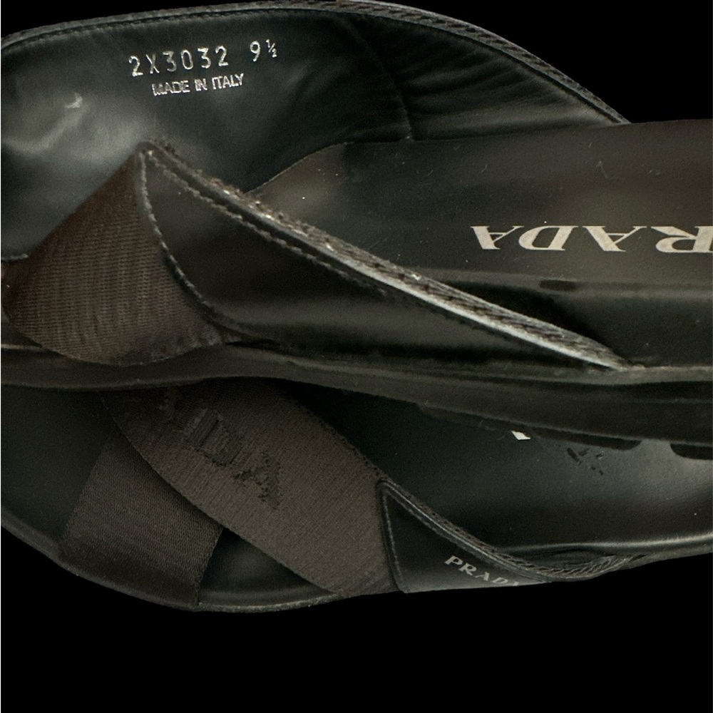 Prada Brushed Leather and Re-Nylon Tape Crisscross Slides - Picture 3 of 5